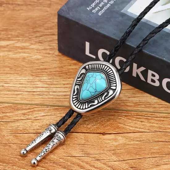 Turquoise Bolo Tie for Men, Leather Braided Tie-exquisite 