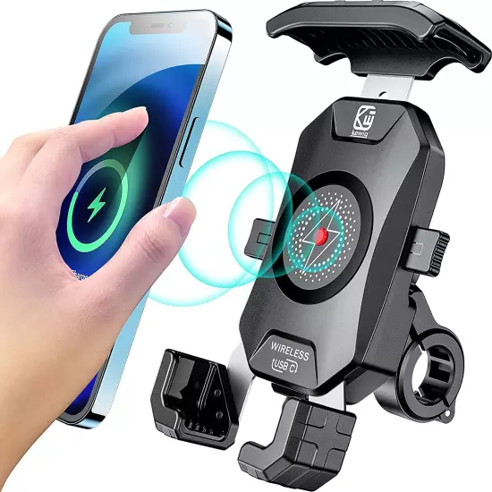 KEWIG Waterproof Motorcycle Phone Mount Qi 15W Wireless & USB C 20W Fast Chargei