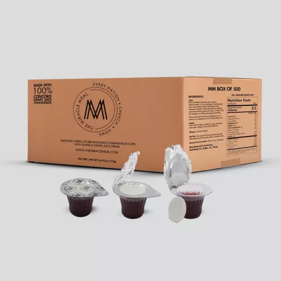 Box of 500 Pre-filled Communion Cups with Wafer & Juice - Miracle Meal USA