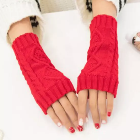 Knitted Long Fingerless Gloves Arm Sleeves Rhombus Crochet Half Finger Gloves