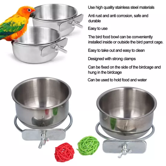 Stainless Steel Parrot Feeding Bowl With Rattan Ball For Hamster Small Animals