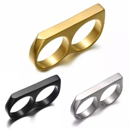 Two Fingers Double Ring Stainless Steel Men's Hip Hop Style Ring 8,9,10,11,12,13