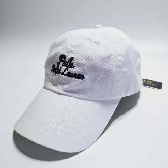 Polo Ralph Lauren Men's Cursive Script Chino Twill Baseball Ball Cap White Hat 