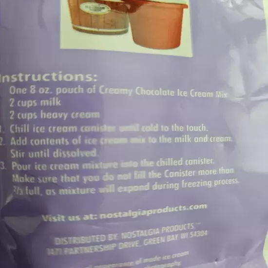 Nostalgia Chocolate Ice Cream Mix Creamy 8 oz Makes 2 Quarts 02/09/2026 SEALED