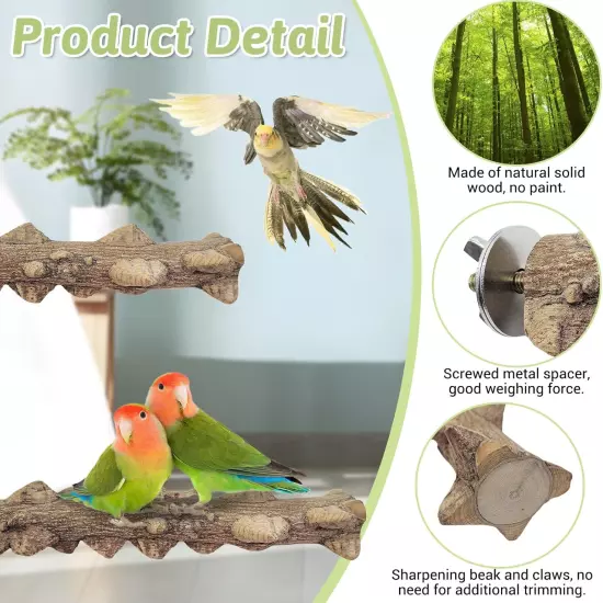 3Pcs Bird Perches for Cage, Nature Wood Prickly Parrot Stand Toy Paw Grinding St