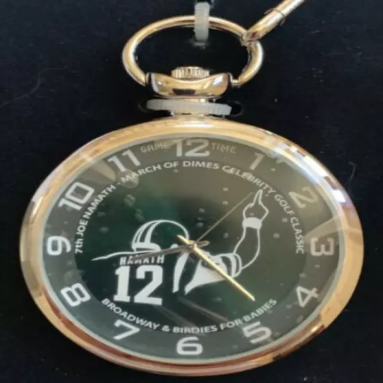 JOE NAMATH 12 NFL POCKET WATCH W/CHAIN-7th CELEBRITY GOLF CLASSIC-STAINLESS-NEW 