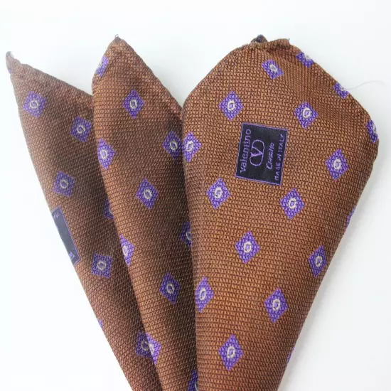 Vintage VALENTINO Silk Pocket Square Brown Purple 28 cm Luxury Men Accessory