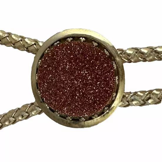 Vtg Oval Goldstone Glass Copper Crystal Bolo Tie