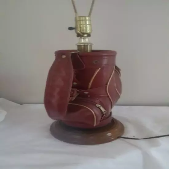 VINTAGE LEATHER LOOK GOLF BAG TABLE LAMP BURGUNDY