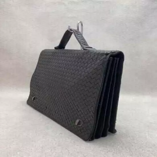 Bottega Veneta Intrecciato Briefcase Business Bag Leather Black Men's Authentic