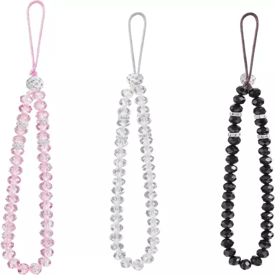 Weewooday 3 Pieces Cell Phone Lanyard Strap Charm Black, White, Pink 