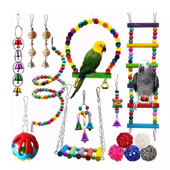 Parrot Toys Set Metal Rope Ladder Takraw Ball Ring Colorful Bell Training Toy