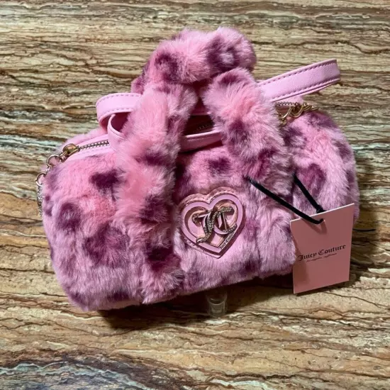 Juicy Couture Bag Preppy Cozy Pink Leopard Print Mini Barrel Crossbody Bag