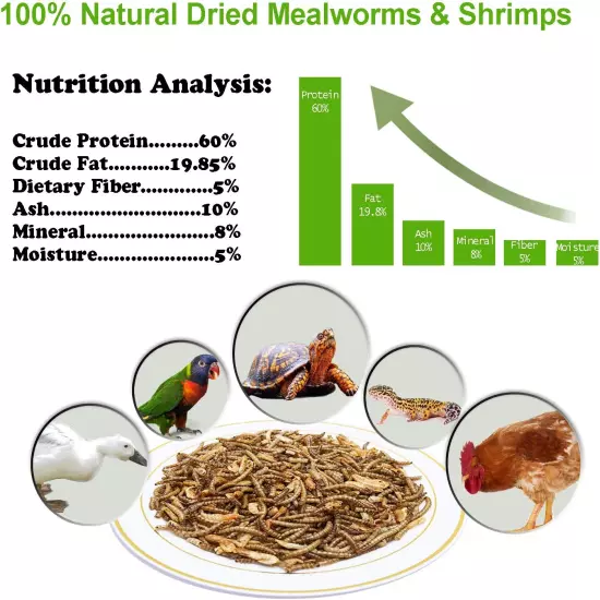 Amzey Shrimp & Mealworms 100% Non-Gmo Dried Mealworms - High-Protein Mea