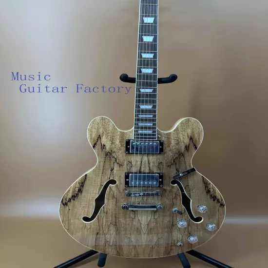 Semi-Hollow Body Natural Electric Guitar Transparent Pickguard Fixed Bridge