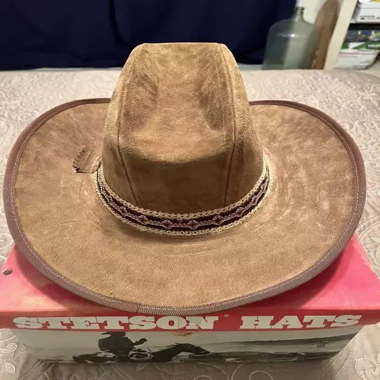 VTG Stetson Brushed Leather/ Beaver Western Hat Brown With Band