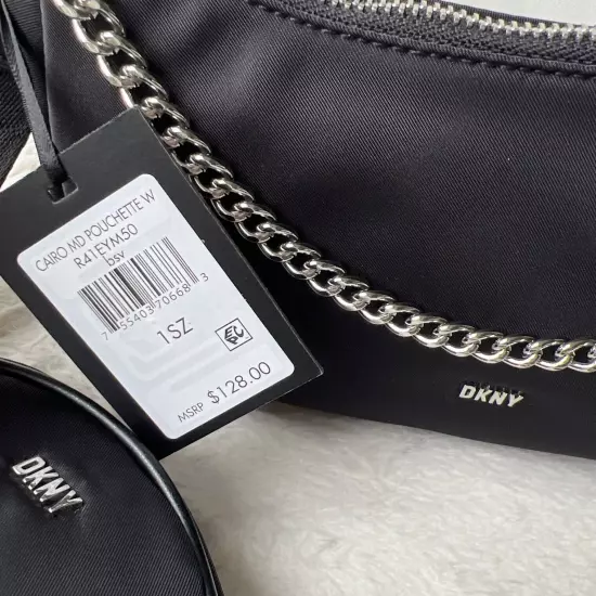 DKNY Black Cairo MD Pouchette Crossbody Bag with Airpod Case Pouch MSRP $128 NWT