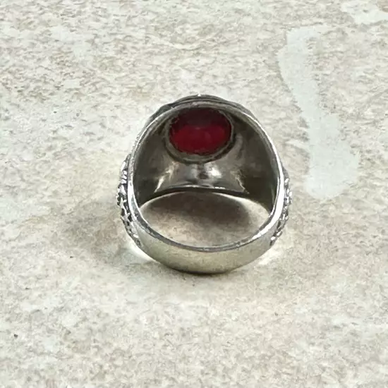 Vintage United States Army D.B. Sterling Silver 925 Red Stone Ring Size 8.75