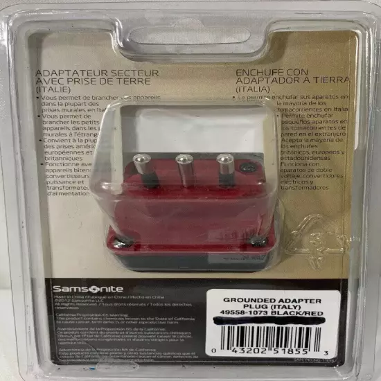 Samsonite 49558-1073 Grounded Adapter Plug - ITALY New Sealed