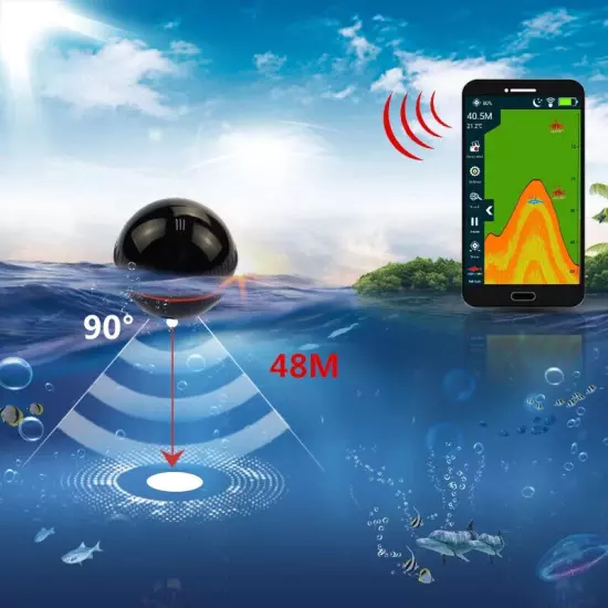 Underwater Wireless Buletooth Fish Finder Depth Echo Sounder Night Light Fishing