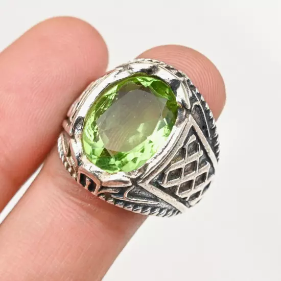 Peridot Gemstone Men's Ring 925 Sterling Silver Band Statement Ring All Size R16