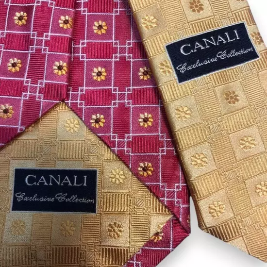 CANALI Necktie Men's Tie Red Pink Yellow 100% Silk Italy Exclusive Collection