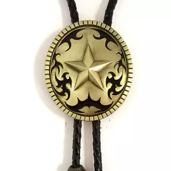 Vintage Bolo Tie Western Cowboy Texas Ranger Star Mens Wedding Necklace Alloy