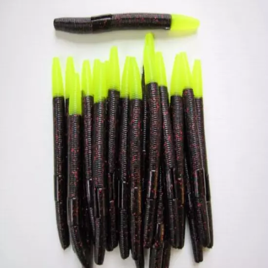 100 pk 4" Senko Style - BLACK NEON CHARTREUSE TIP- Soft Plastic Worms -SCENT-USA