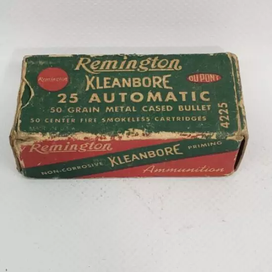 Vintage Remington Kleanbore 25 Automatic Cal Ammo Collectors Box Empty