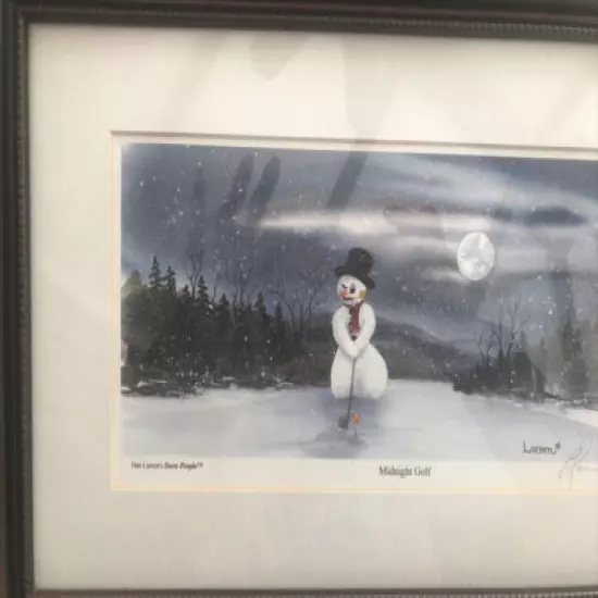 Dan Larsen Snow People Painting “Midnight Golf” Numbered Limited Edition Signed