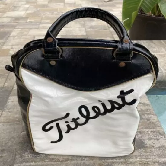 "Rare" Vintage Titleist Black and White Leather Shag Bag