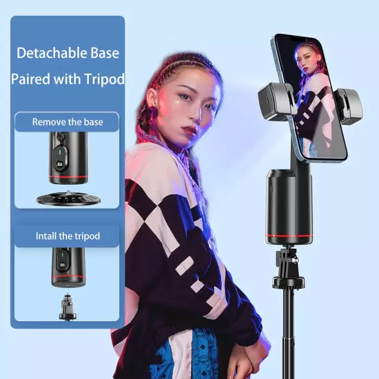 Auto Face Tracking Tripod,No App, 360° Rotation Face Body Phone Camera Mount wit