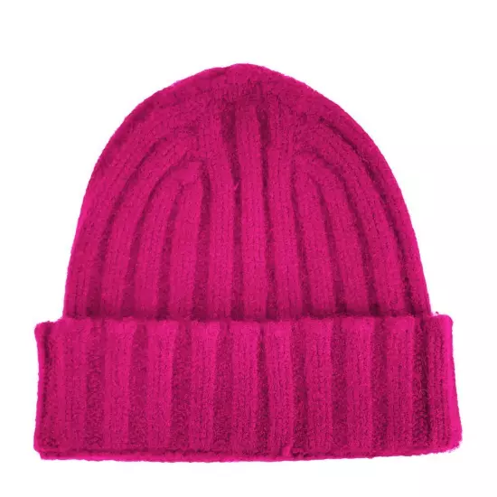 Made in Italy Fuchsia Ribbed Cashmere Women's Beanie Authentic