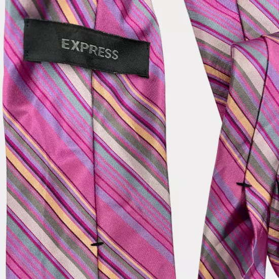 Express Pink Red Striped Regimental Repp Silk Tie Men's 3.5" x 57"