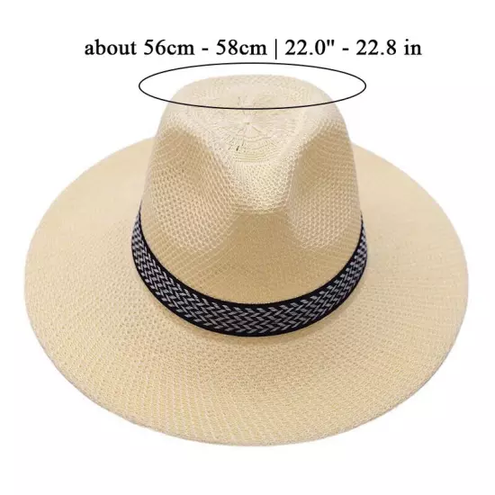 Men Women Straw Jazz Fedora Hat Trilby Cuban Sun Cap Panama Short Brim Summer S