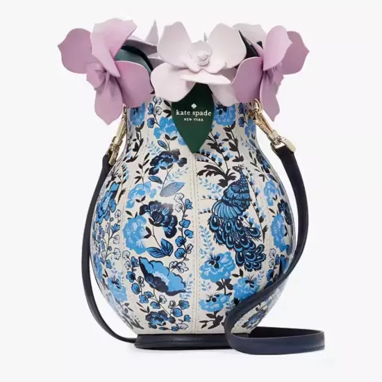 Kate Spade Perfect Plume 3D Peacock Flower Vase Crossbody Bag Blue Multi KH427