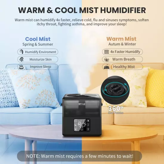 Terrug 6L Humidifiers for Bedroom Large Room Warm & Cool Mist Humidifiers for...