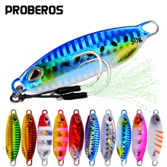 Lot 5pcs Slow Fall Pitch Fishing Lures Sinking Lead Metal Flat Jigging Bait Hook