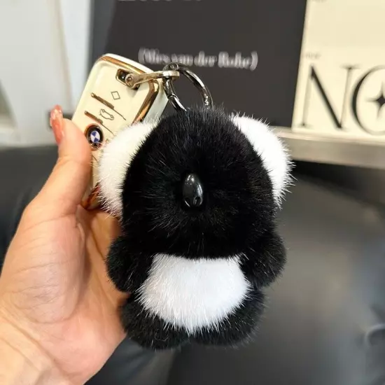 Real Mink Fur Bear keychain Pompom Ball Bag Charm Bag Phone Pendant Kids Gift