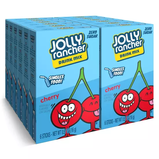 Jolly Rancher Singles To Go Drink Mix - Chery Flavored Powder Packets - 12 Bo...