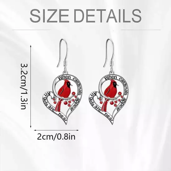 Red Bird Heart Shaped Cardinal Hollow Pendant Earrings Gift Fashion Women Girls