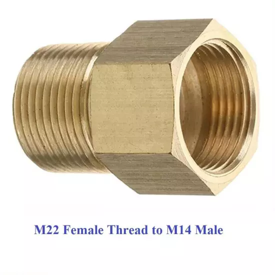 M22 22mm Female Thread to 14mm male Metric Adapter Pressure Washer Adapter Brass