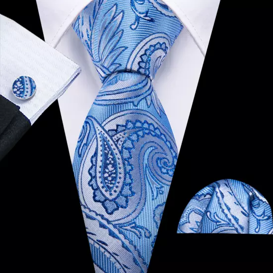 USA Mens Tie Striped Paisley Solid Paisley Necktie Hanky Cufflink Set Wedding