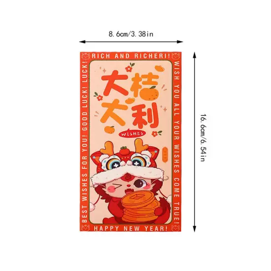 6PCS Chinese New Year Lucky Red Envelope Symbol Of Dragon Year 2024 Red EnveloJO