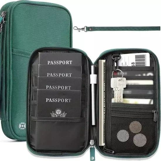 Family Travel Wallet Passport Holder RFID Blocking Document Organizer