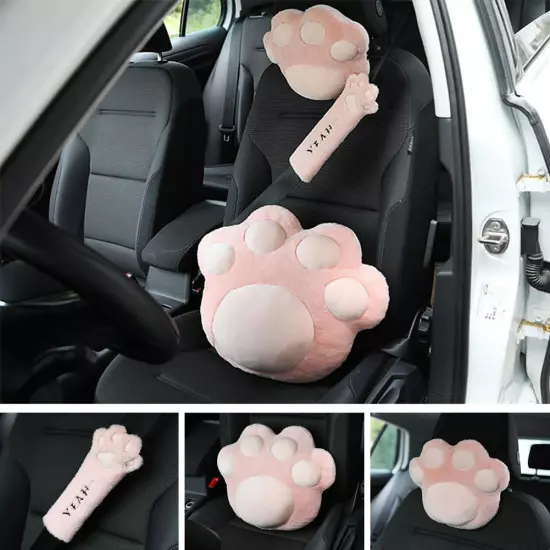 Cute Universal Plush Neck Pillow Comfort Car Headrests Cat Claw Women Cushion~Ð