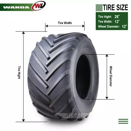 WANDA 26X12-12 Lawn Mower Agriculture Farm Tractor Tires 4 Ply 26x12x12 -Set 2