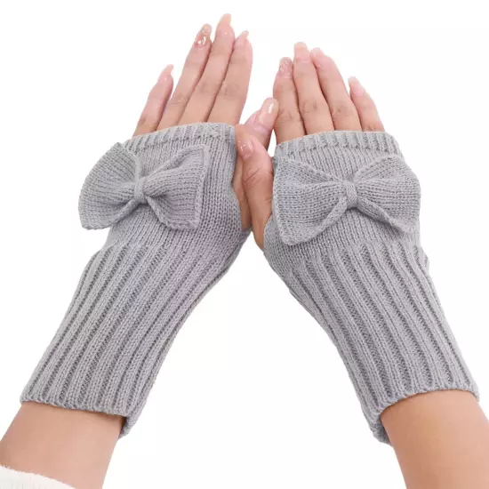 Short Bow Fingerless Gloves Autumn Winter Women's Solid Wrist Knitted Wool Glove