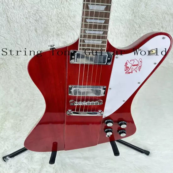 Red Custom Solid Body Electric Guitar White Pickguard 2H Pickups Chrome Part