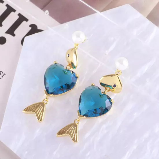 Kate Spade Blue Heart Sparkling Little Fish Shaped Elegant Earrings